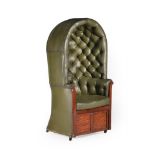 A LATE REGENCY CLOSE NAILED FAUX LEATHER UPHOLSTERED PORTER'S CHAIR, EARLY 19TH CENTURY