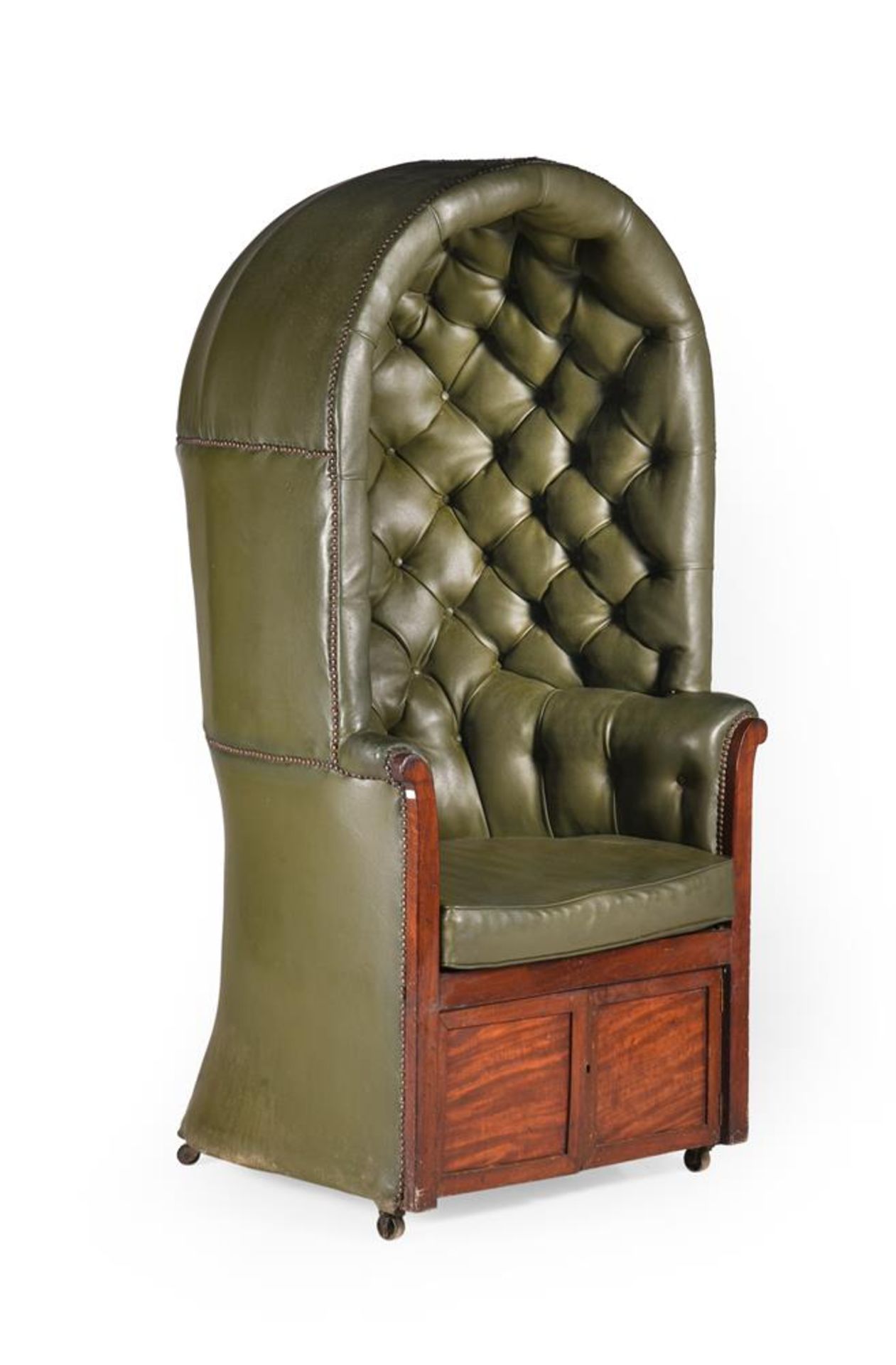 A LATE REGENCY CLOSE NAILED FAUX LEATHER UPHOLSTERED PORTER'S CHAIR, EARLY 19TH CENTURY
