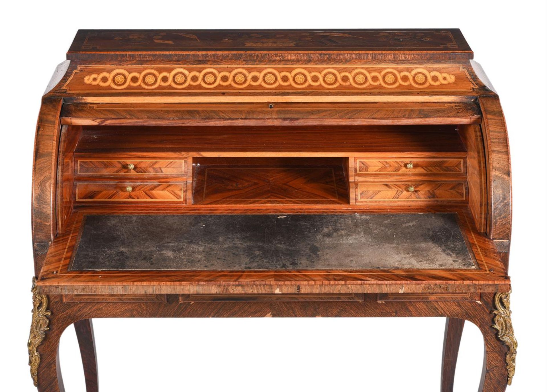 Y A FRENCH ROSEWOOD AND MARQUETRY CYLINDER BUREAU, IN LOUIS XV STYLE, SECOND HALF 19TH CENTURY - Image 4 of 5