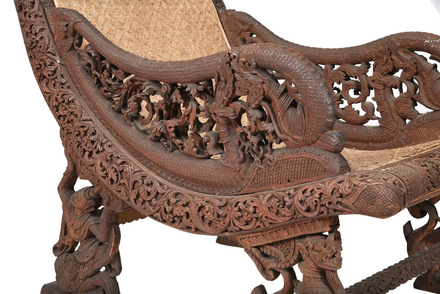 Y A CARVED EXOTIC HARDWOOD PLANTER'S CHAIR, INDIAN OR SOUTH EAST ASIAN, 19TH CENTURY - Image 2 of 5