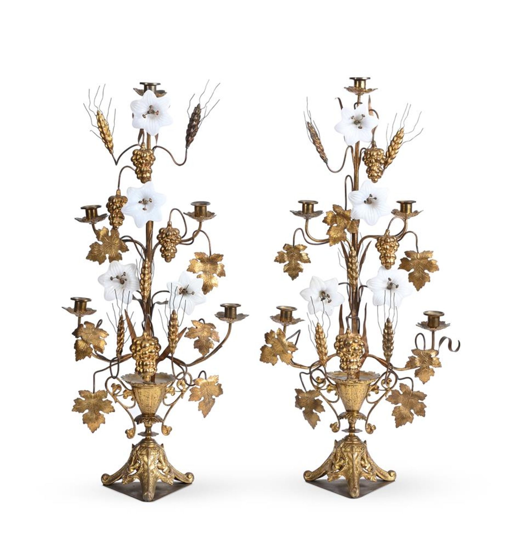 A PAIR OF FRENCH GILT METAL CANDELABRA, CIRCA 1880-1900