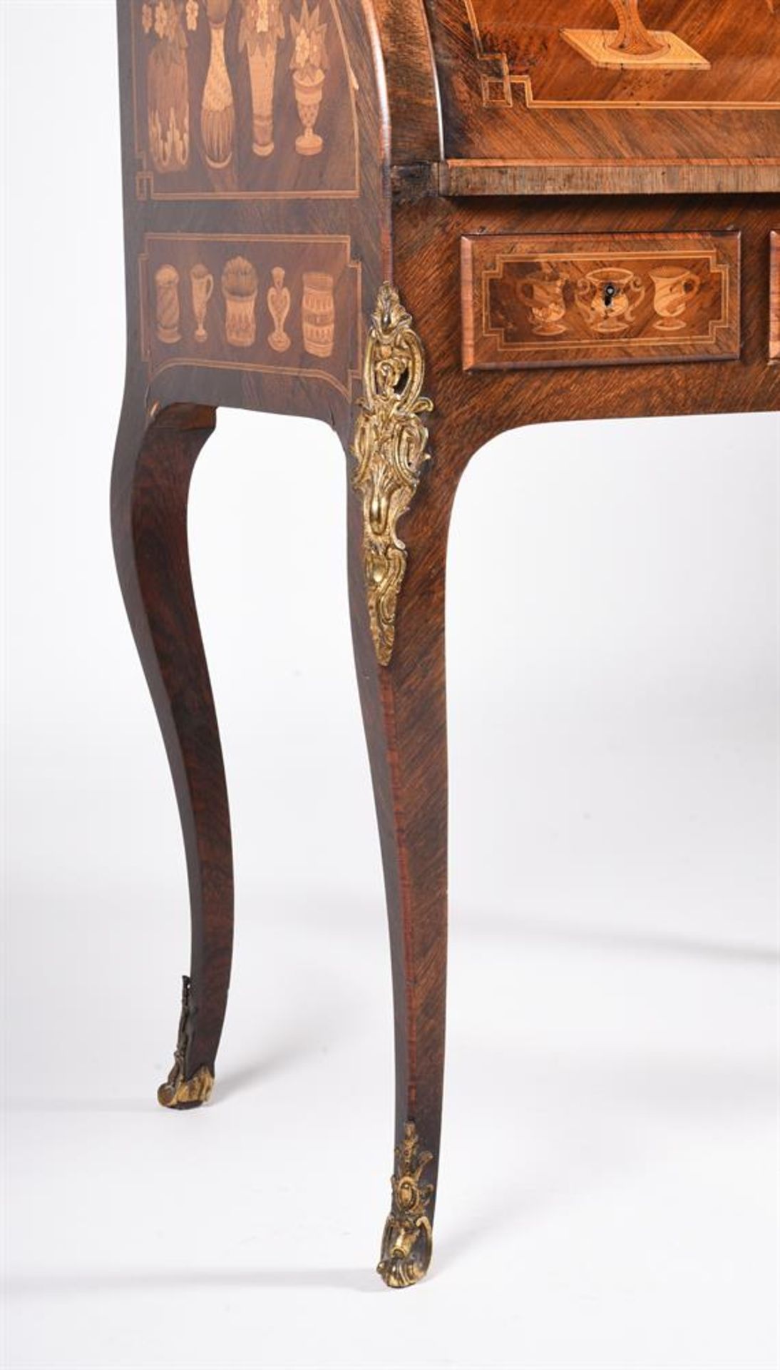 Y A FRENCH ROSEWOOD AND MARQUETRY CYLINDER BUREAU, IN LOUIS XV STYLE, SECOND HALF 19TH CENTURY - Image 3 of 5