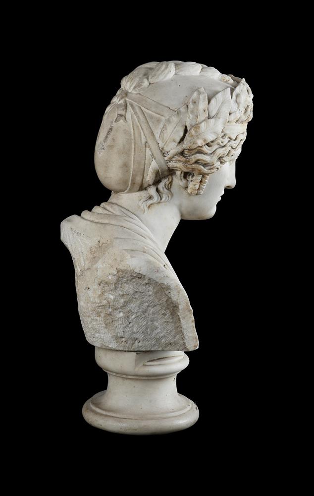 ATTRIBUTED TO GEORGE M. MILLER (1819) A CARVED WHITE MARBLE BUST OF AN EMPRESS OR GODDESS - Image 6 of 6