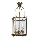 A LARGE BRASS AND GLASS DRUM LANTERN LIGHT, IN THE GEORGE III STYLE, 20TH CENTURY