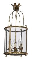 A LARGE BRASS AND GLASS DRUM LANTERN LIGHT, IN THE GEORGE III STYLE, 20TH CENTURY