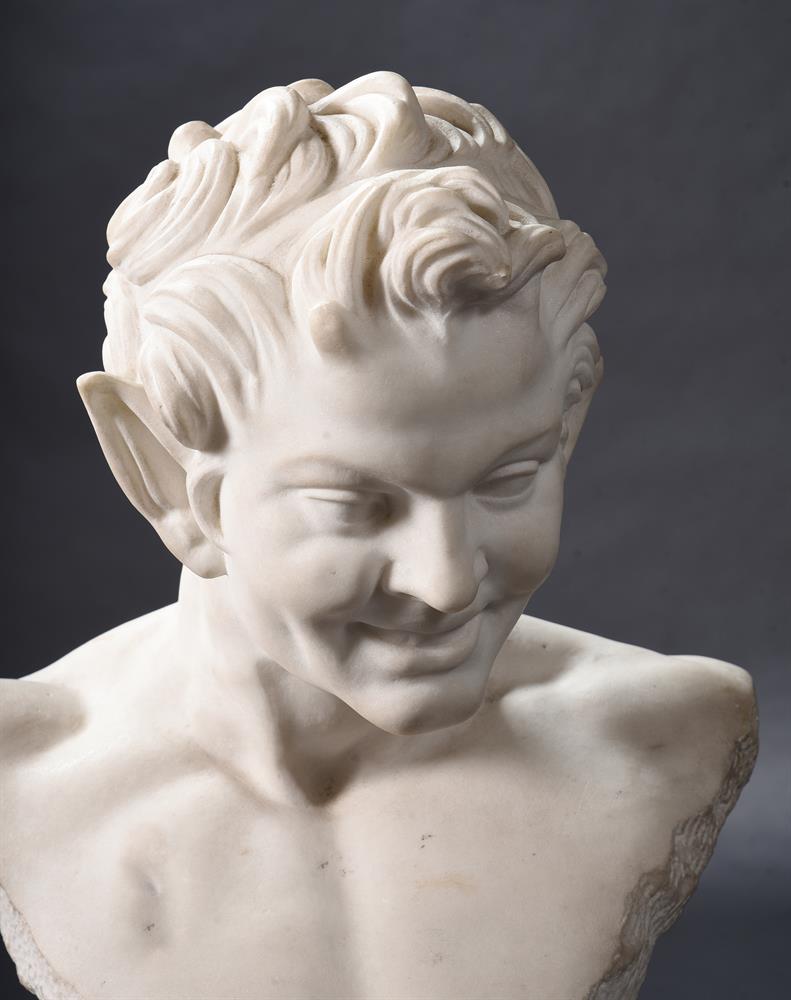 AN ITALIAN CARRARA MARBLE BUST OF A SATYR, 19TH CENTURY - Image 3 of 4