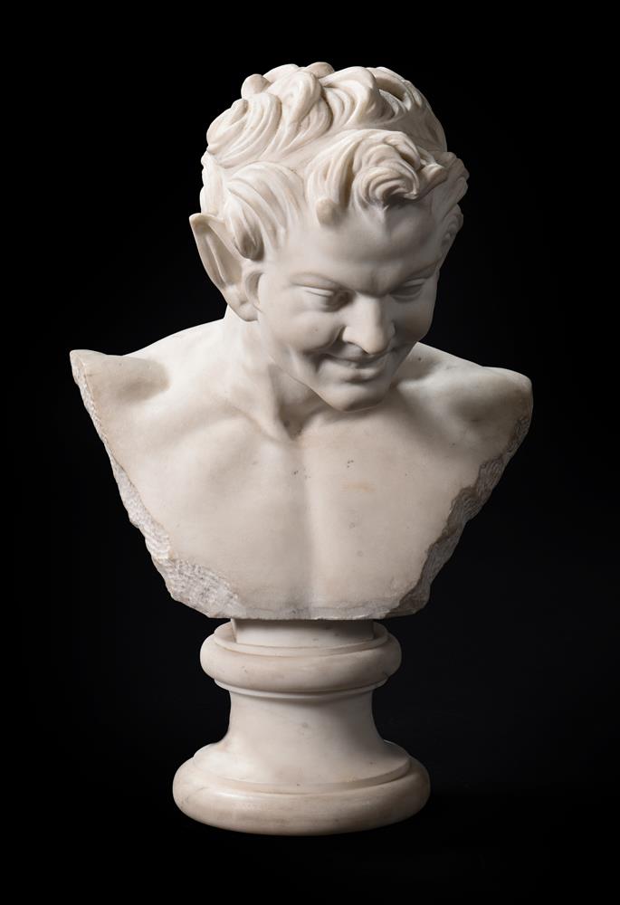 AN ITALIAN CARRARA MARBLE BUST OF A SATYR, 19TH CENTURY