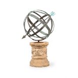 AN ARMILLARY SPHERE ON PEDESTAL STAND, 20TH CENTURY
