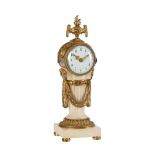 A FRENCH LOUIS XVI STYLE GILT BRASS AND WHITE MARBLE SMALL DESK TIMEPIECE