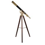 A LACQUERED BRASS AND MAHOGANY FLOOR-STANDING THREE-INCH REFRACTING TELESCOPE