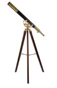 A LACQUERED BRASS AND MAHOGANY FLOOR-STANDING THREE-INCH REFRACTING TELESCOPE