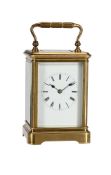 A FRENCH LACQUERED BRASS CORNICHE CASED CARRIAGE CLOCK