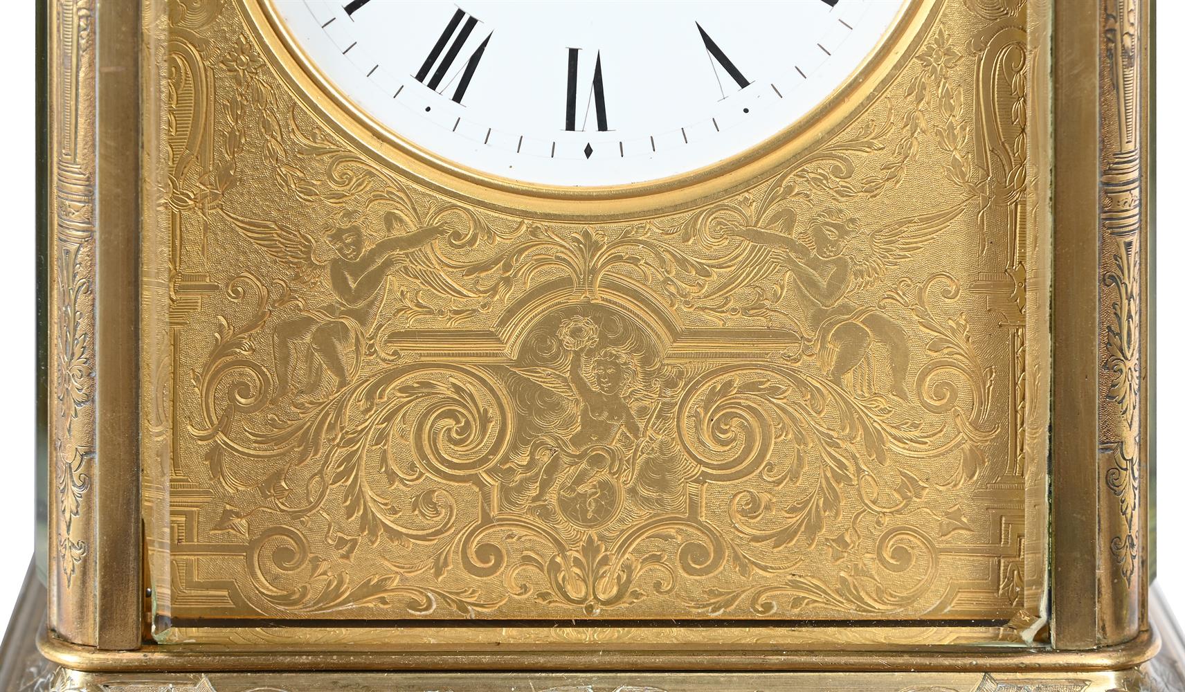 A FINE FRENCH ENGRAVED BRASS GIANT GRANDE SONNERIE STRIKING AND REPEATING CARRIAGE CLOCK - Image 5 of 7