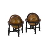 A FINE AND RARE PAIR OF GEORGE III MINIATURE THREE-INCH TABLE GLOBES