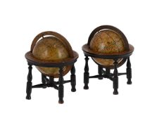 A FINE AND RARE PAIR OF GEORGE III MINIATURE THREE-INCH TABLE GLOBES
