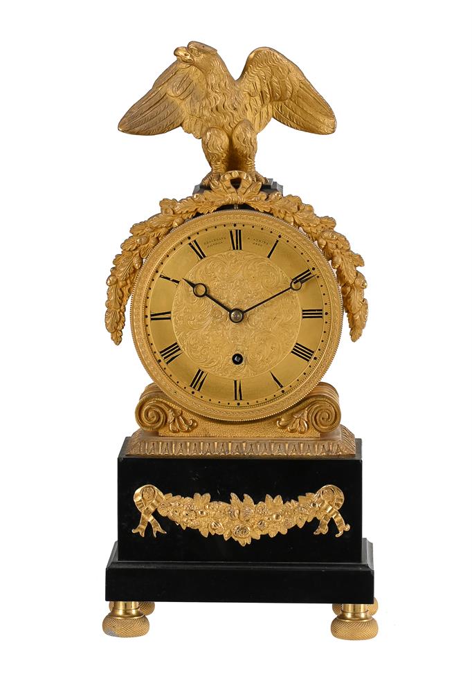 A REGENCY ORMOLU AND BLACK MARBLE SMALL ‘DRUM-HEAD’ MANTEL TIMEPIECE - Image 2 of 4