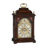 A GEORGE II/III POLISHED FRUITWOOD TABLE CLOCK