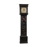 A QUEEN ANNE/GEORGE I BLACK JAPANNED EIGHT-DAY LONGCASE CLOCK