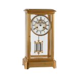 A FRENCH LARGE GILT BRASS FOUR-GLASS MANTEL CLOCK