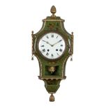 A SWISS NEAUCHATEL LOUIS XVI GILT BRASS MOUNTED ‘VERNIS MARTIN’ DUTCH-STRIKING CARTEL WALL CLOCK