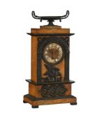 A FRENCH EMPIRE BRONZE AND SIMULATED SIENA MARBLE SMALL MANTEL TIMEPIECE