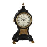 † A GEORGE III EBONISED BALLOON-SHAPED TABLE/BRACKET CLOCK