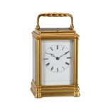 A FRENCH GILT BRASS GORGE CASED REPEATING CARRIAGE CLOCK