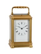 A FRENCH GILT BRASS GORGE CASED REPEATING CARRIAGE CLOCK