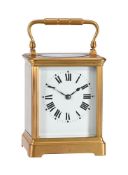 A FRENCH GILT BRASS CARRIAGE CLOCK OF SQUAT PROPORTIONS