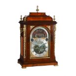 A FINE RARE GEORGE III TWELVE-TUNE MUSICAL BRASS MOUNTED MAHOGANY TABLE CLOCK WITH DOUBLE AUTOMATON
