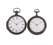TWO SILVER PAIR-CASED VERGE POCKET WATCHES