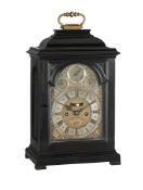 Y A FINE GEORGE I EBONY TABLE CLOCK WITH PULL-QUARTER REPEAT ON SIX BELLS
