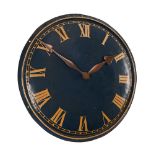 A RARE ENGLISH PAINTED STEEL CONVEX TURRET CLOCK DIAL AND COPPER HANDS