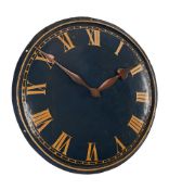 A RARE ENGLISH PAINTED STEEL CONVEX TURRET CLOCK DIAL AND COPPER HANDS