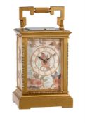 A RARE FRENCH GILT REPEATING CARRIAGE CLOCK WITH PANELS ATTRIBUTED TO LOUIS BILTON OF DOULTON