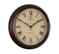 A GEORGE III MAHOGANY FUSEE WALL DIAL TIMEPIECE WITH RISE/FALL REGULATION AND SEVENTEEN-INCH DIAL
