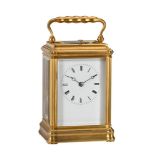 A FRENCH GILT GORGE CASED MID-SIZED PETIT SONNERIE STRIKING AND REPEATING CARRIAGE CLOCK