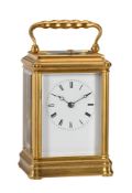 A FRENCH GILT GORGE CASED MID-SIZED PETIT SONNERIE STRIKING AND REPEATING CARRIAGE CLOCK