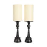 A PAIR OF PATINATED METAL TABLE LAMPS MODERN