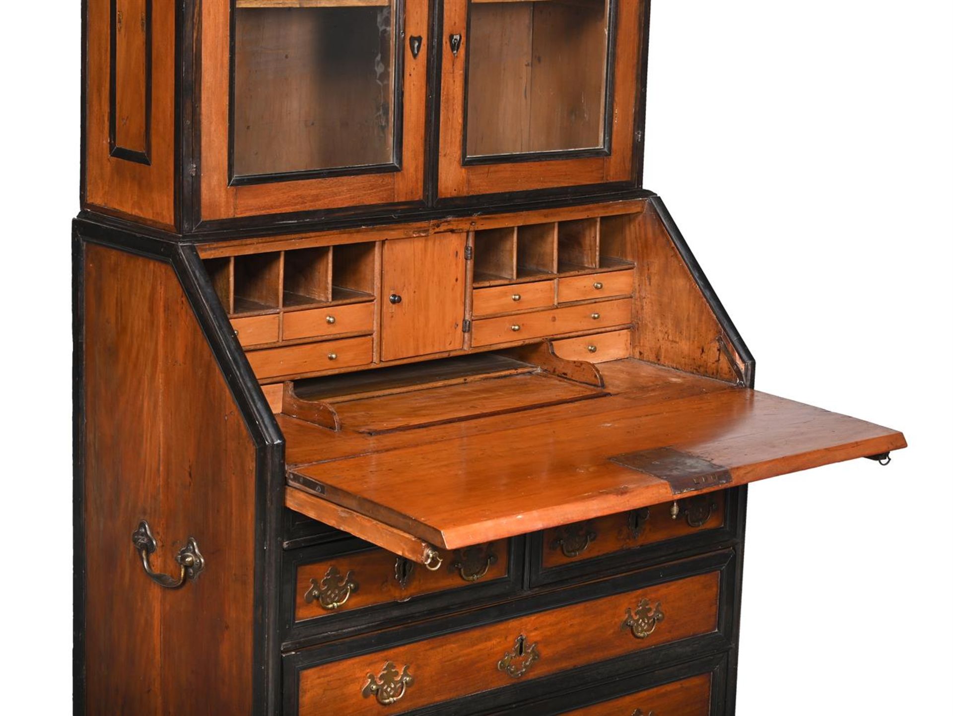 A MAHOGANY AND EBONISED BUREAU BOOKCASE OF CAMPAIGN TYPE - Image 2 of 2