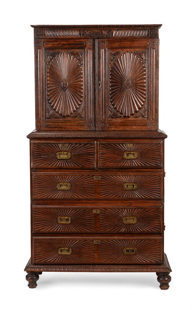 AN ANGLO-INDIAN EXOTIC HARDWOOD CABINET ON CHEST, THIRD QUARTER 19TH CENTURY