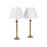 A PAIR OF BRASS TABLE LAMPS
