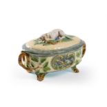 A MINTON MAJOLICA GAME PIE TUREEN AND COVER