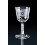 A LARGE ENGRAVED OPAQUE TWIST GOBLET OF JACOBITE SIGNIFICANCE