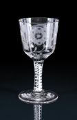 A LARGE ENGRAVED OPAQUE TWIST GOBLET OF JACOBITE SIGNIFICANCE