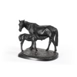 A RUSSIAN CAST IRON GROUP OF A MARE AND FOAL