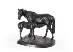 A RUSSIAN CAST IRON GROUP OF A MARE AND FOAL