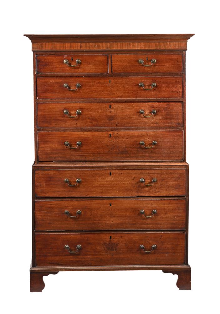 A GEORGE III MAHOGANY CHEST ON CHEST