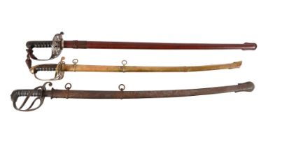 A LATE VICTORIAN BRITISH CAVALRY OFFICER'S 1896 PATTERN SWORD AND LEATHER CAMPAIGN SCABBARD WITH LEA