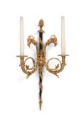 A BLACK PAINTED AND GILT METAL WALL SCONCE